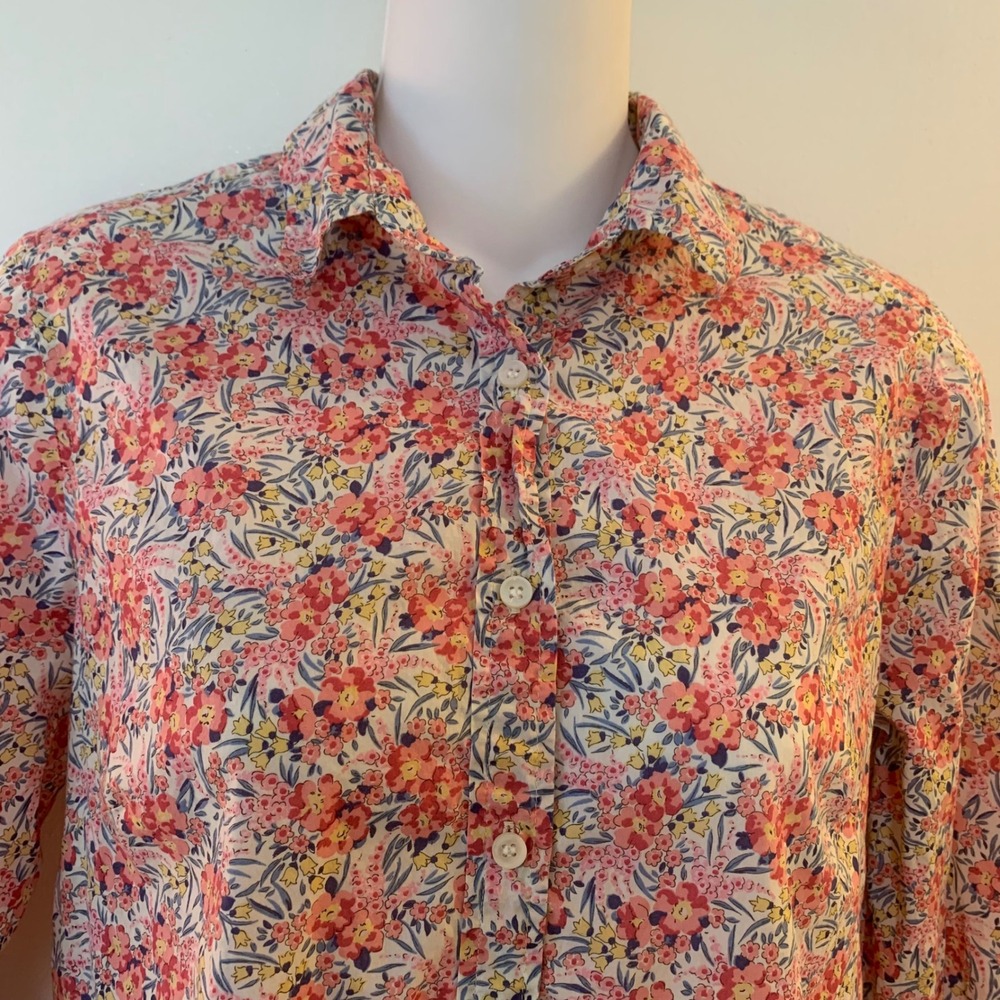 J Crew x Liberty Swirling Petals Popover Shirt Floral Pink White Cottagecore Sz2